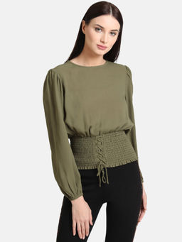 Kazo - Olive Balloon Sleeve Corset Top