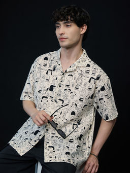 The Souled Store - Men Off White Pure Cotton Casual Shirt