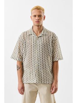 Snitch - Men Cream Cotton Blend Casual Shirt