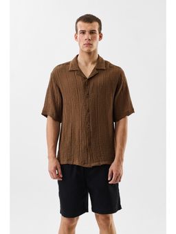 Snitch - Men Brown Viscose Blend Casual Shirt
