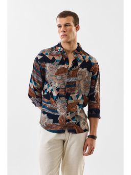 Snitch - Men Navy Blue Viscose Casual Shirt