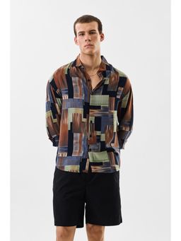 Snitch - Men Navy Blue Viscose Casual Shirt