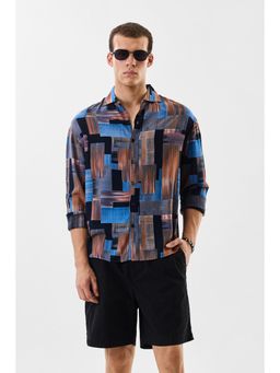 Snitch - Men Navy Blue Viscose Casual Shirt