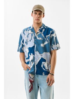 Snitch - Men Blue Viscose Blend Casual Shirt