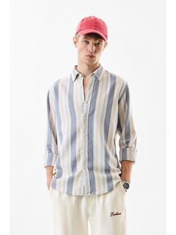 Snitch - Men Blue Linen Blend Casual Shirt