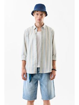 Snitch - Men Blue Linen Blend Casual Shirt