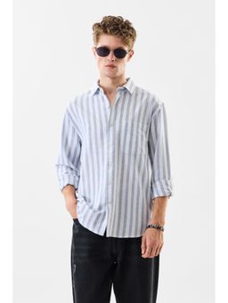 Snitch - Men Blue Cotton Blend Casual Shirt