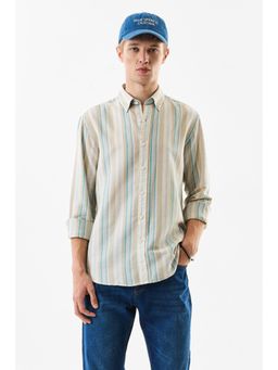 Snitch - Men Beige Polyester Blend Casual Shirt