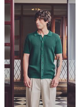 Snitch - Dark Green Textured Half Sleeves Boxy Shirt