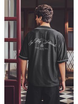 Snitch - Black Printed Half Sleeves Oversized Shirt