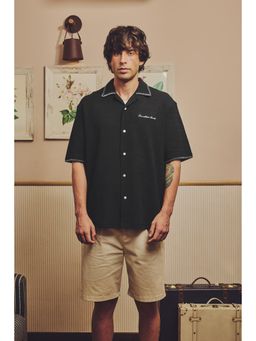 Snitch - Black Textured Half Sleeves Boxy Shirt