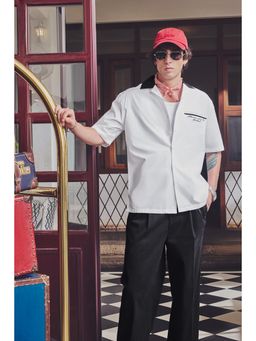 Snitch - White Solid Half Sleeves Boxy Shirt