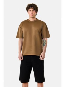 Snitch - Brown Solid Half Sleeves Oversized T-Shirt