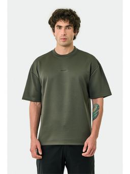 Snitch - Olive Solid Half Sleeves Oversized T-Shirt