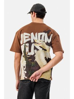 Snitch - Brown Graphic Half Sleeves Oversized T-Shirt