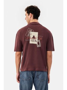 Snitch - Maroon Graphic Half Sleeves Oversized Polo T-Shirt