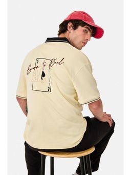Snitch - Off-White Graphic Half Sleeves Oversized Polo T-Shirt