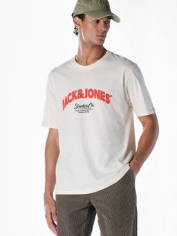Jack & Jones - White Regular Fit Half Sleeves T-Shirt