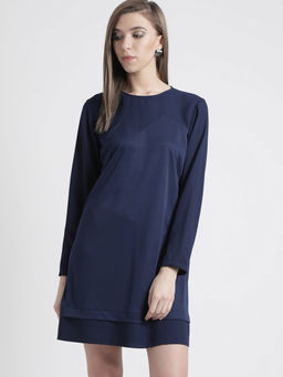 Kazo - Estate Blue Solid Mini Dress