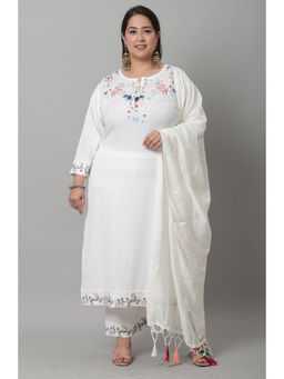 Rajnandini - Womens Pure Cotton Hand Work Plus Size Kurta with Dupatta Off-White (Set of 3)