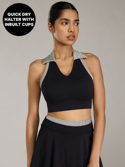 Kica - Halter Neck Active Top with Built-In Bra for Pickleball, Tennis & Training KIC016 Black