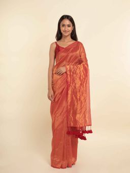 Suta - Copper Solid Cotton Blend Saree