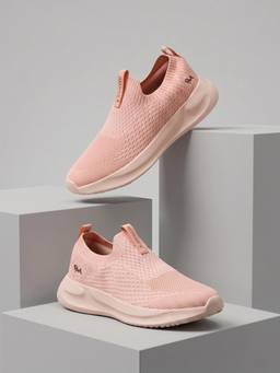 Neeman's - Women Peach Knit Trainers Sneakers