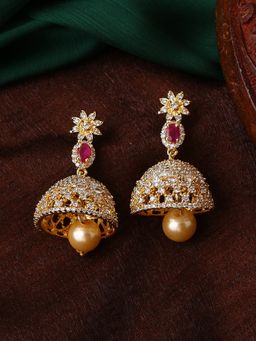 Estele - Gold Plated Cz Designer Jaliwala Jhumka Earrings With Pearl And Crystals For Women