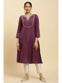 W - Purple Solid Kurta