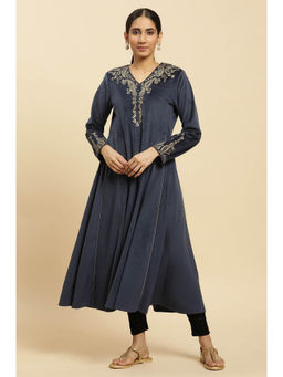 W - Blue Solid Kurta