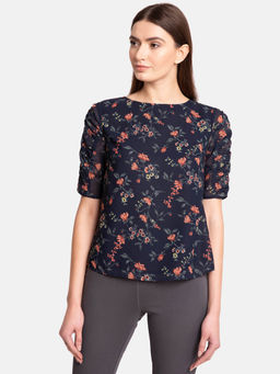 Kazo - Navy Blue Printed Top