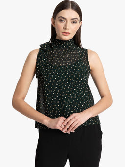 Kazo - Dark Green Pussy Bow Tie-Up Top