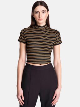 Kazo - Black Knitted Stripe Crop Top
