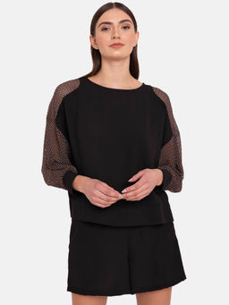 Kazo - Black Moonlight Sheer Stripe Panel Top