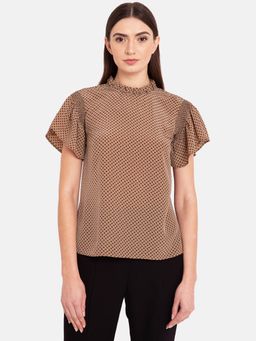 Kazo - Brown Smoking With Ruffle Neck Top
