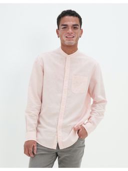 American Eagle - Men Pink Band Collar Linen Button Up Shirt
