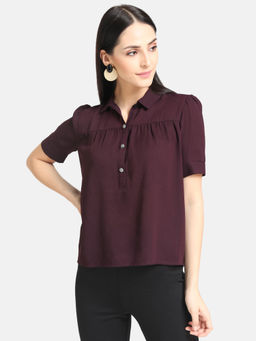Kazo - Purple Puff Shoulder Collar Top