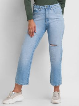 Spykar - Light Blue Cotton Straight Fit Regular Length Jeans For Women (bella)
