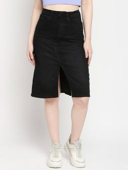 Spykar - Black Cotton Straight Fit Regular Length Skirt For Women (bella)
