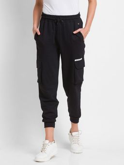 Spykar - Black Cotton Regular Fit Trackpants For Women