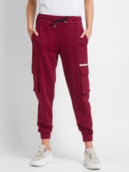 Spykar - Wine Cotton Regular Fit Trackpants For Women