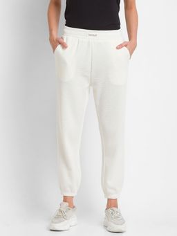 Spykar - Cream Cotton Regular Fit Trackpants For Women