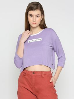 Spykar - Women Lilac Blended Slim Fit Printed Crop Top