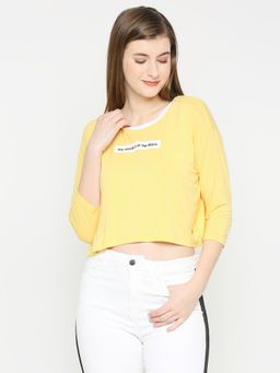 Spykar - Women Yellow Blended Slim Fit Printed Crop Top