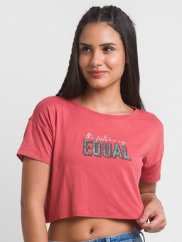 Spykar - Pink Cotton Blend Three-fourth Sleeve Printed Casual T-shirt For Women
