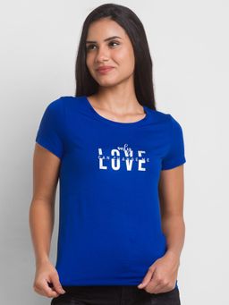 Spykar - Marine Blue Cotton Blend Half Sleeve Printed Casual T-shirt For Women