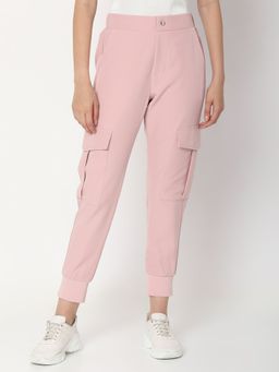 Spykar - Powder Pink Cotton Regular Fit Trackpants For Women