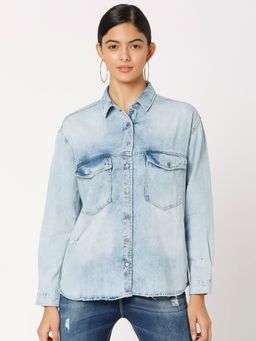 Spykar - Blue Cotton Full Sleeve Indigo Shirt For Women