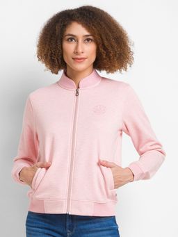 Spykar - Powder Pink Cotton Blend Full Sleeve High Neck Sweatshirt For Women