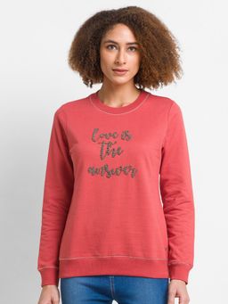 Spykar - Burnt Orange Cotton Blend Full Sleeve Round Neck Sweatshirt For Women